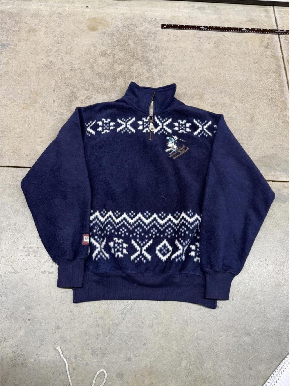 vintage mickey mouse disney navy quarter zip fleece jacket size small